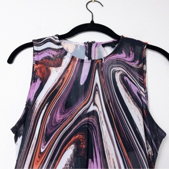 NEW h:ours L'Opera Mesh Sheer Midi Dress S Fuchsia Swirl Sleeveless - Picture 5 of 11